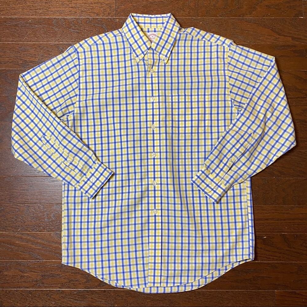 Brooks Brothers Original Polo Shirt Blue Yellow Plaid Button Down Shirt, Sz M